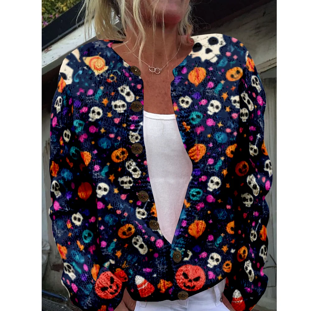 

Autumn Winter Knitted Cardigan Women Sweater halloween Vintage Sweaters Knit Top Fashion Casual Chic Jumpers Streetwear Gift