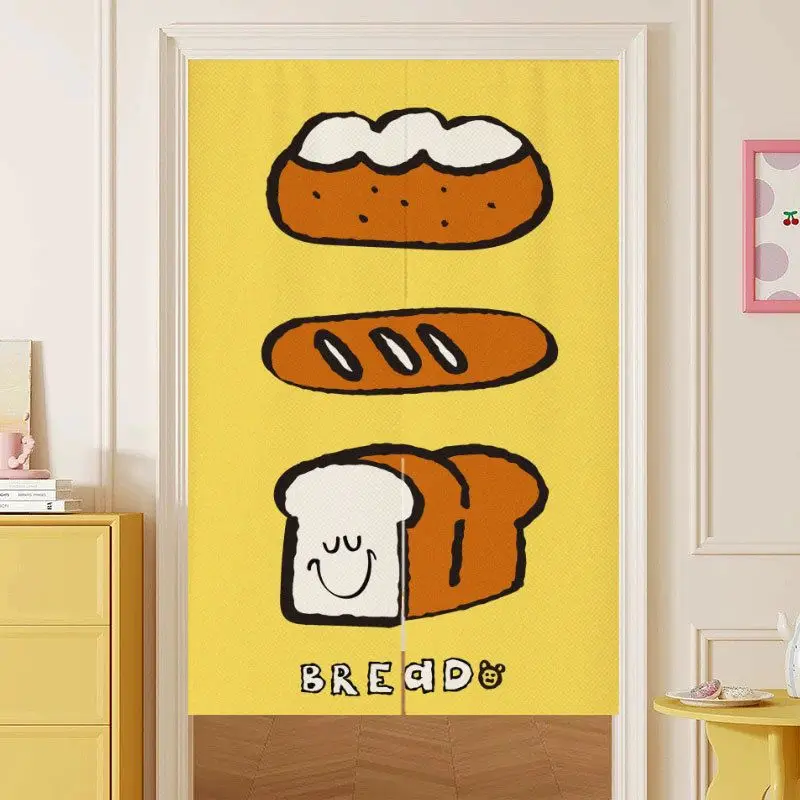 VIKAMA Cute Bread Themed Japanese Style Half Curtain, Toast Print Fabric Kitchen Privacy Divider, Foodie Home Decor