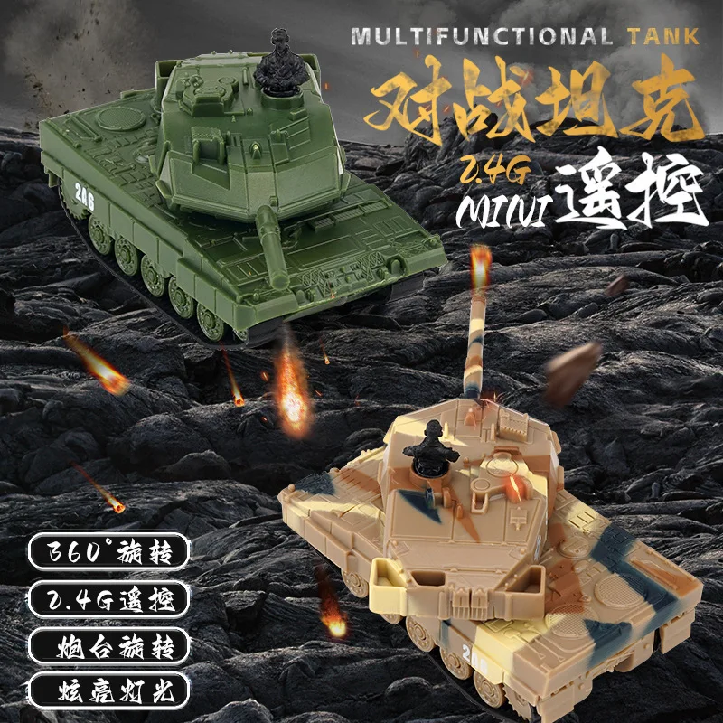 Tank Mini Armored Leopard 360 degree Rotating Tank Model 2.4G Remote Control Car Rotating Battery with Light Toy Birthday Gift