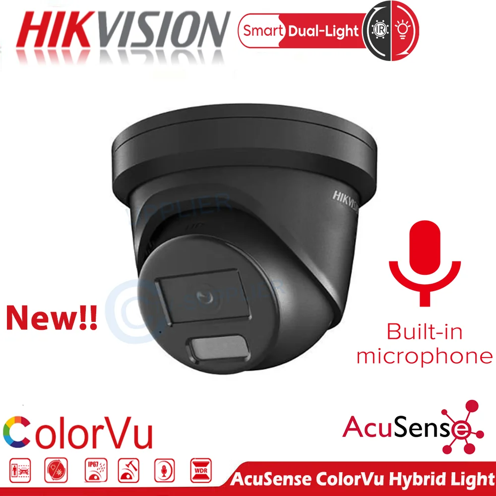 Hikvision ColorVu DS-2CD2347G2H-LIU 4MP AcuSense Black Turret IR Smart Hybrid Light IP Camera Built in MIC