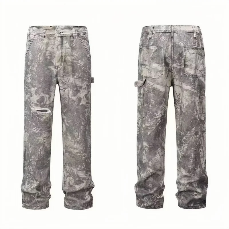2025 Trashy Y2K 2000S Streetwear Vintage Grau Baggy Zerrissene Jeans Hosen Für Männer Kleidung Hip Hop Lange Hosen Pantalones hombre – Detail 4