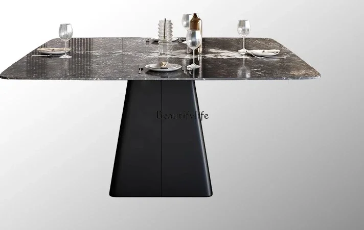 

04Luxury stone rock slab dining table Bright light imported modern household light luxury Italian minimalist square dining table
