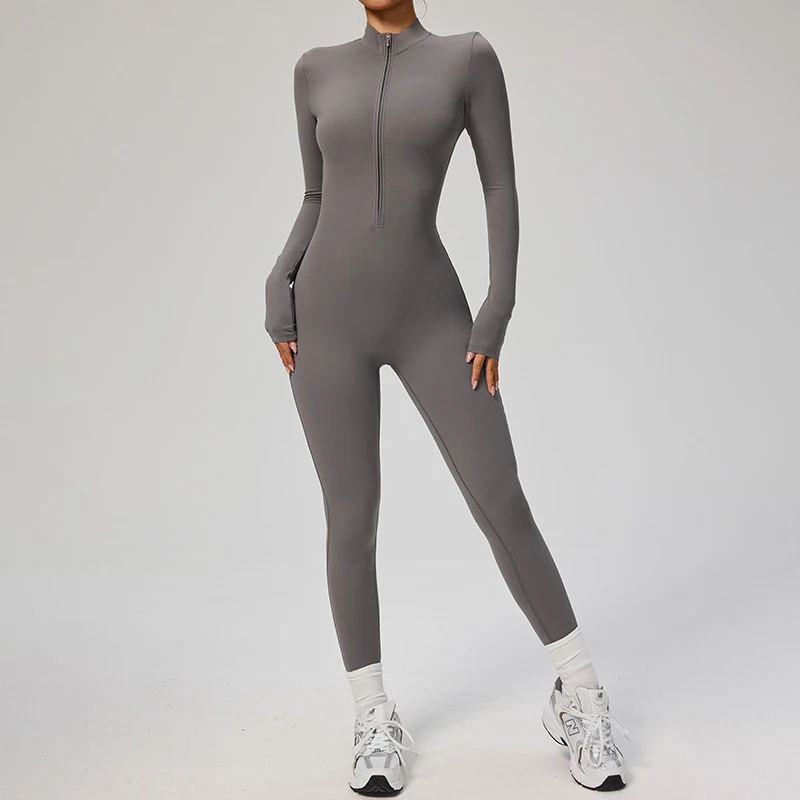 TRY TO BN Dames jumpsuit met lange mouwen, rits, shapewear bodysuit, yoga fitness, één geheel, tights, gymkleding, mono deportivo mujer