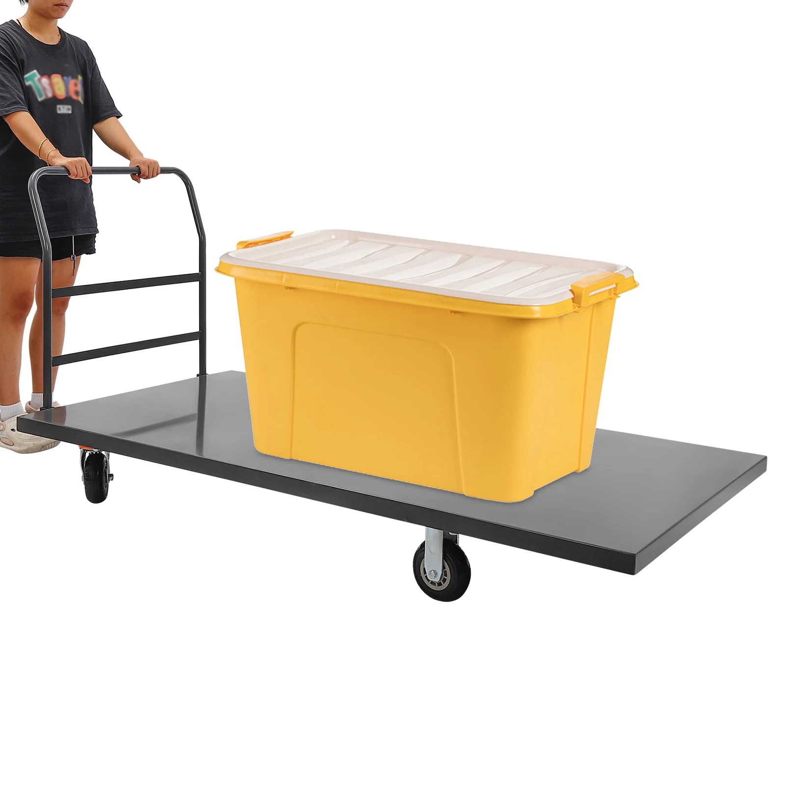 2000lb Industrial Flat Dolly Cart with Wheels Heavy Duty 3182.9*91*91.79cm Cart (3 with Brakes)