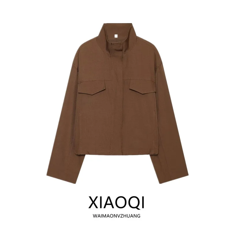 2026 Autumn New Women's Fashion Design Versatile Commute Chimney Collar Jacket Short Outerwear Regular Sleeve Length Button C...