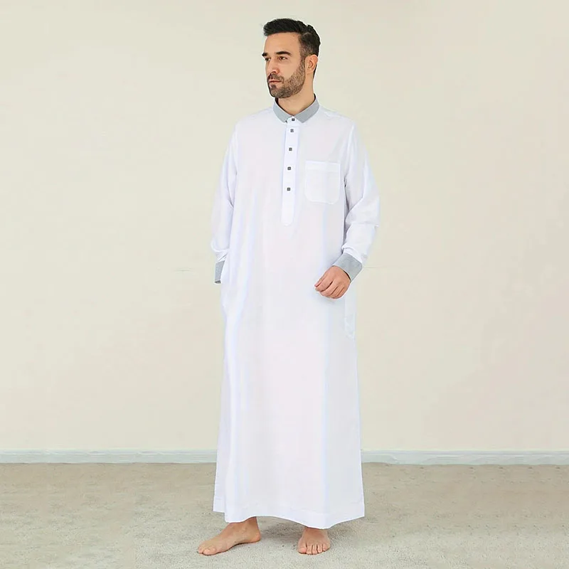 メンズ長袖ドバイアラビアジュバ・トーブファッションルーズムスリムロングローブ中東カフタンカジュアルルーズマキシローブ