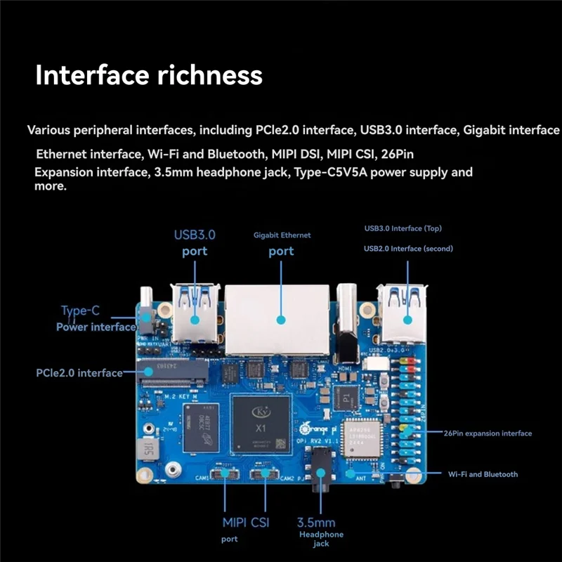 

OFSS-для Orange Pi RV2 RAM одноплатный компьютер DDR4 8-ядерный RISC-V 2TOPS AI CPU Wi-Fi PCIE SSD Мини-ПК Поддержка Ubuntu OS