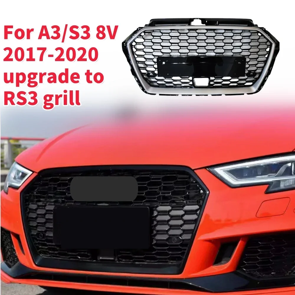 Racing Grills Front Hood Grille Car Front Bumper Grill Center Grille for RS3 Grill for A3/S3 8V 2017-2020 With ACC