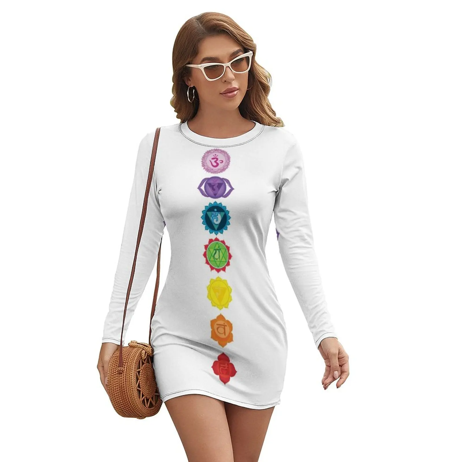 

The Chakras, Seven Chakra Long-sleeved Dress elegant dress dresses for womens