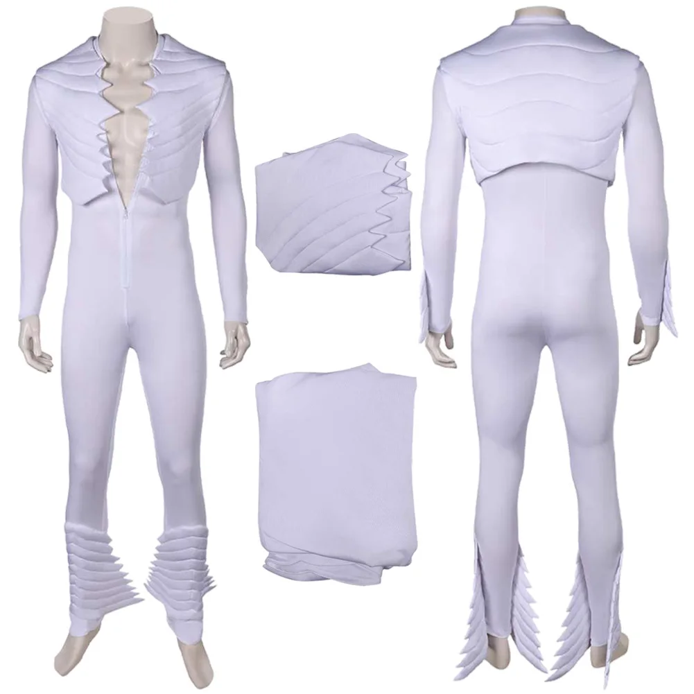 Freddie Cosplay White Wing Jumpsuit Outfits 70s Rock Band Cosplay Lead Singer Costume Men Disguise Halloween Carnival Suits