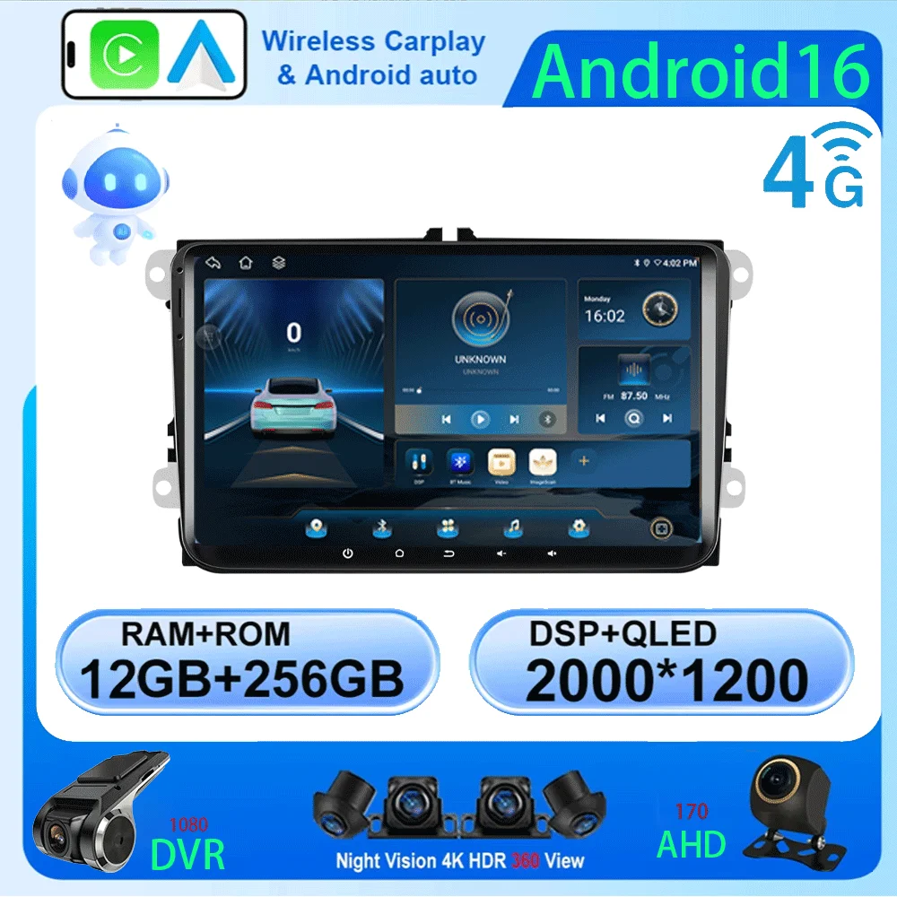 

9-дюймовый автомобильный радиоприемник на Android 16 для VW/Volkswagen/Golf/Polo/Tiguan/Passat/B7/B6/Seat/Leon/Skoda/Octavia с GPS-навигацией и мультимедийным плеером