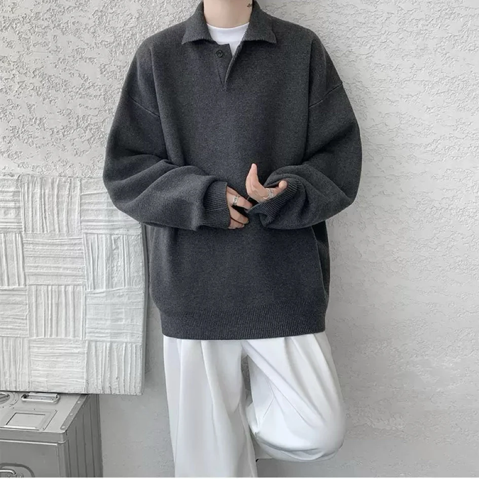 Coupe ample Long Sve pull tricoté col Bla hommes automne hiver Faionable polyvalent paresseux Sle couche de finition