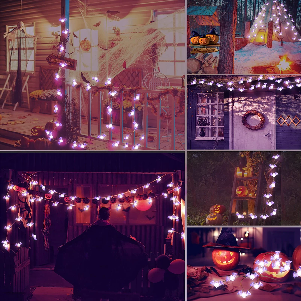 1 قطعة 20/30 LED هالوين الخفافيش سلسلة أسلاك نحاسية ضوء بطارية تعمل بالطاقة الأرجواني الخفافيش الجنية مصباح للمنزل غرفة نوم مهرجان ديكور الحفلات #6