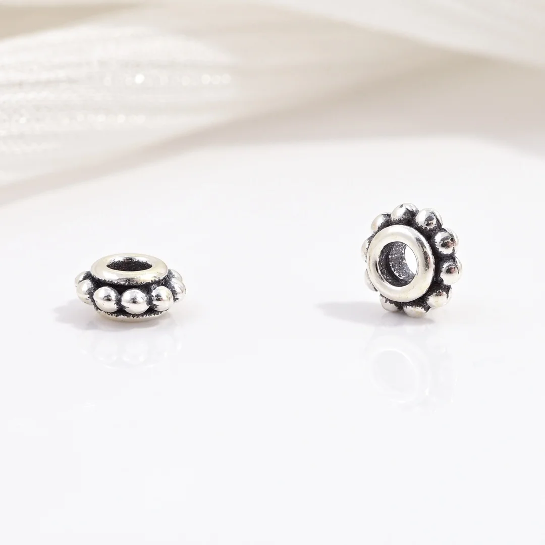 2PCS S925 Sterling Silver Retro Pattern Spacer Beads