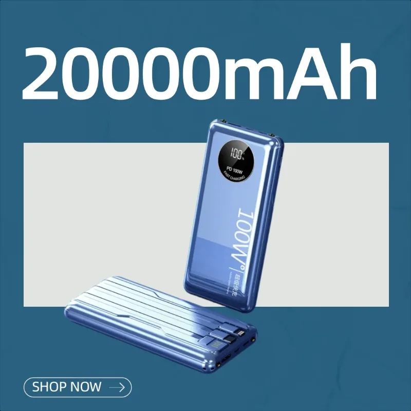 

3C Certified 100W Super Fast Charging PD Power Bank with Built-in Three Cables 20000mAh