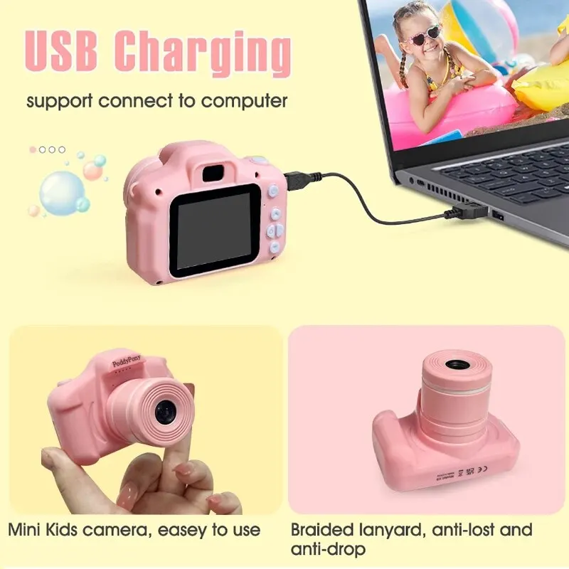 Long Lens Digital Kids Camera IPS Screen Toddler Portable Toys Boys Girls Gift Of Christmas Birthday Festival No SD Card Indside