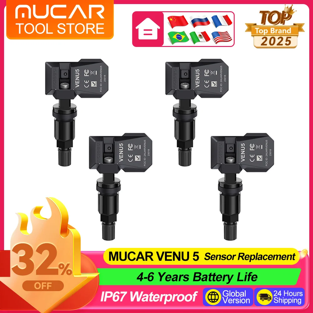 

4 шт. MUCAR VENU 5 датчик давления в шинах 315 МГц 433 МГц IP67 водонепроницаемый датчик мониторинга для Mercedes-Benz Chevrolet GMC AUDI