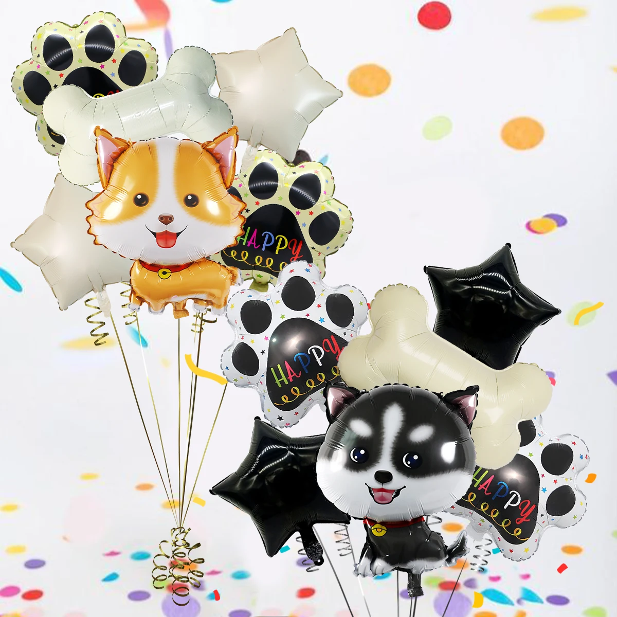 6pcs Cute Dog Happy Birthday Foil Balloon Set, Contains Animal Shape Dog Birthday Party Decorations, Let's Pawty Decorations