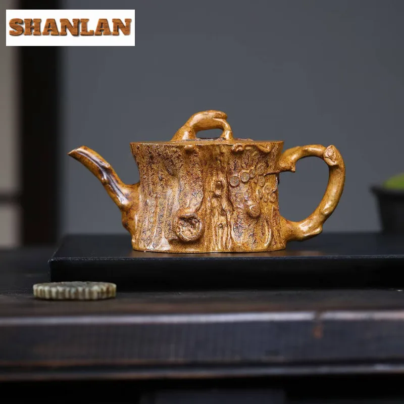 

360ml Yixing Purple Clay Teapots Handmade Pine Tree Pile Pot Raw Ore Wood-fired Porcelain Mud Kettle With Strainer Zisha Tea Set
