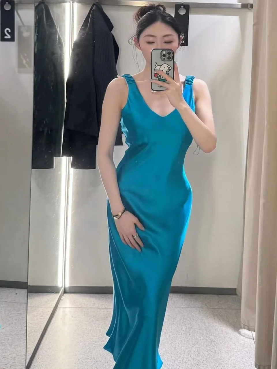 Spring Summer New Arrival Women's High-End Silk Satin V-ne Midi Long Dr Korean Sle High Waist Summer Commute Dr