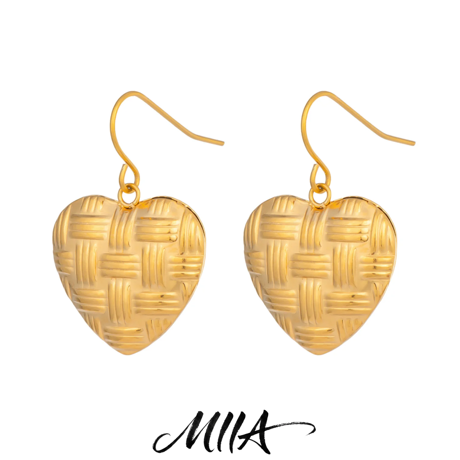 Miia Retro Heart Pendant Earrings Stainless Steel Vacuum Plated 18K Gold Fashionable Women's Jewelry Modern Minimalist Style
