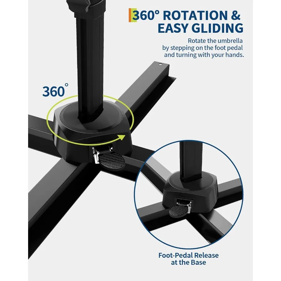 10フィート片持ち式パラソル、屋外パティオ用、頑丈なベース付き、ガーデンデッキ、プール、日よけ、防風設計