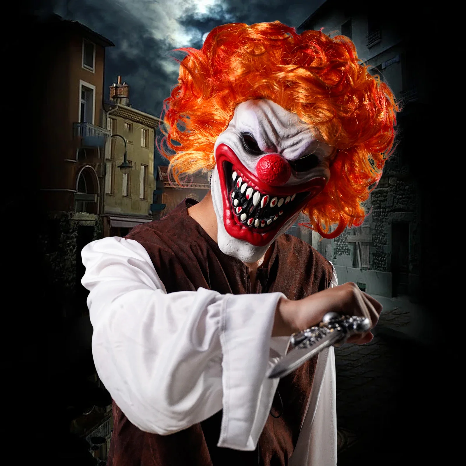 

1PC Red Nose Scary Clown Mask - Perfect for Halloween and Holiday Parties