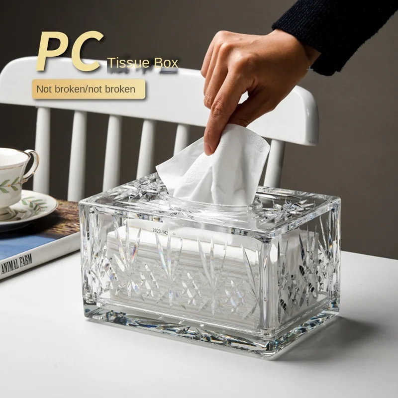 HOME Tissue Box Living Room Luxury Rectangular Transparent Acrylic Paper Drawer Coffee Table Storage