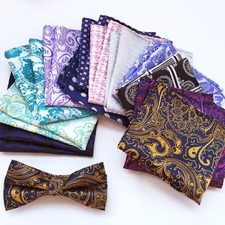 รูปแบบทางเรขาคณิตพิมพ์พ็อกเก็ตสแควร์ Man ชุดแต่งงานกระเป๋าผ้าพันคอชุดหน้าอกผ้าเช็ดตัวผ้าพันคออุปกรณ์เสริมผู้ชายผ้าเช็ดหน้า