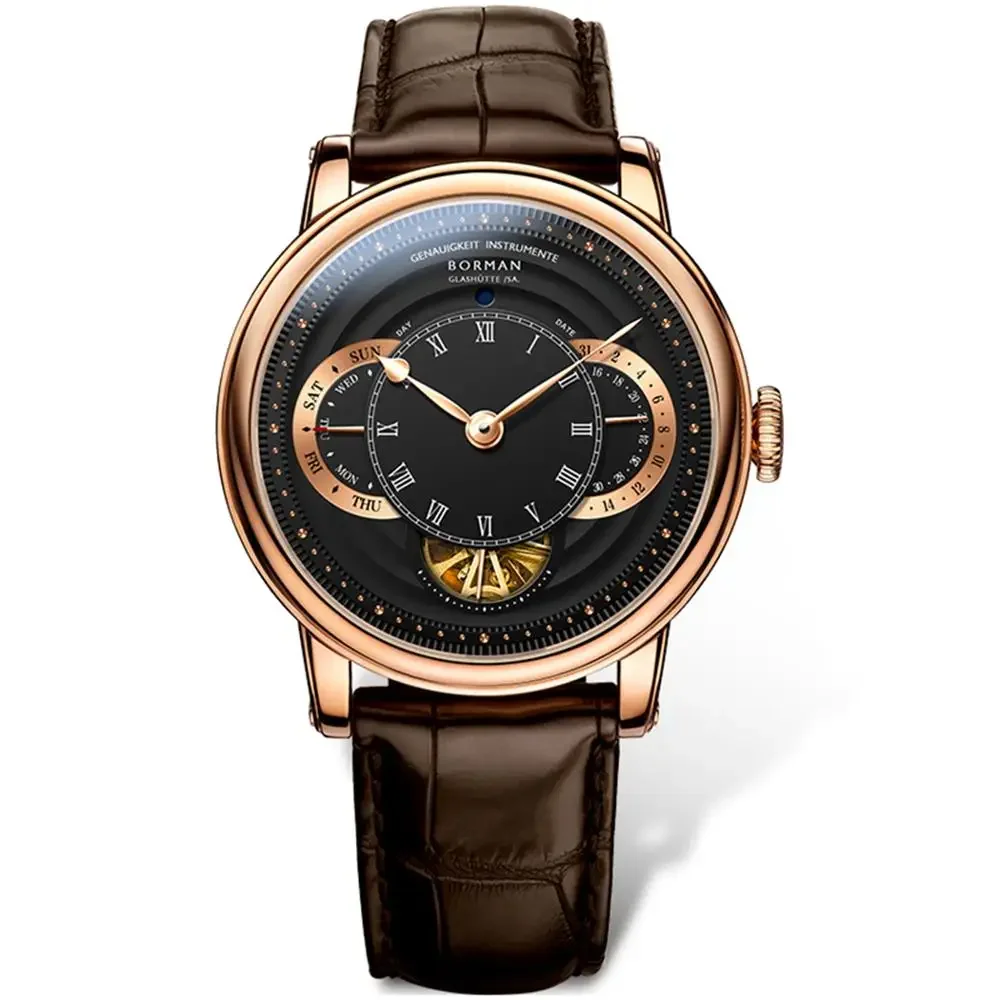 BORMAN Men Automatic Watch 42mm Mechanical Wristwatch Sapphire Mirror Skeleton Dial Week Date