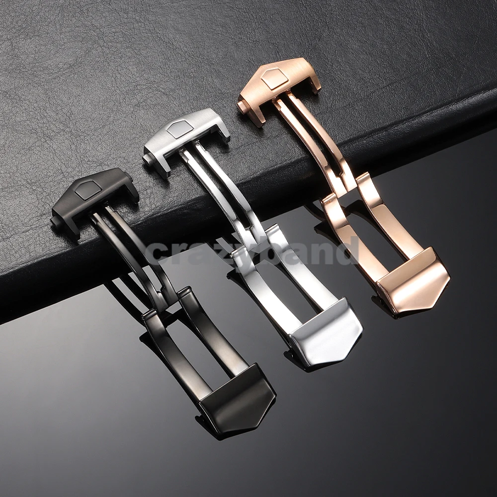 الفولاذ المقاوم للصدأ للطي مشبك ل تاغ هوير ساعة الأشرطة مشبك 18 مللي متر 20 مللي متر ل الجلود سيليكون حزام الساعات زر مزدوج المشابك