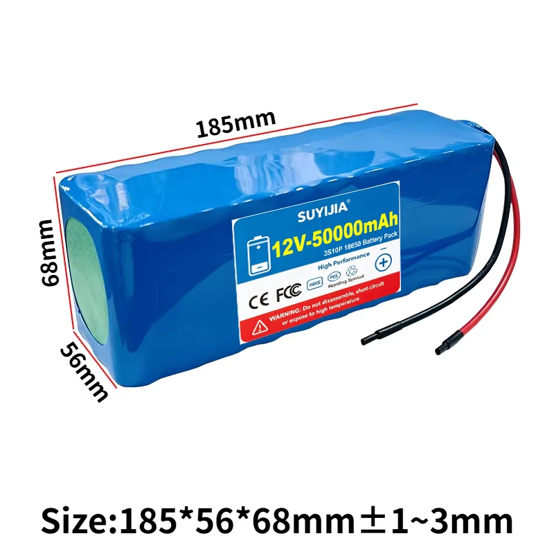 11.1V/12V 50000mAh WIth BMS Battery Rechargeable Lithium Ion Battery Pack Capacity DC 12.6V 3A Charger CCTV Camera Monitor