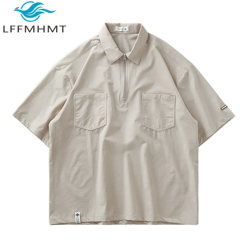 

America Style Short Sleeve Polo-shirt for Men Summer Fashion Solid Color Multi-pocket Solid Color Simple Basic Fast Dry T-shirt