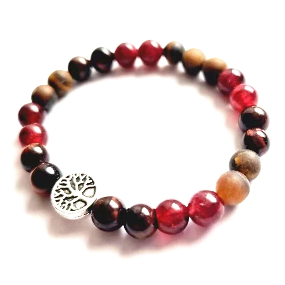 

MG2079 6 MM Red Tiger Eye Red Agate Matte Beads Bracelet Womens Mix Gemstone Tree Of Life Charm Handmade Jewelry