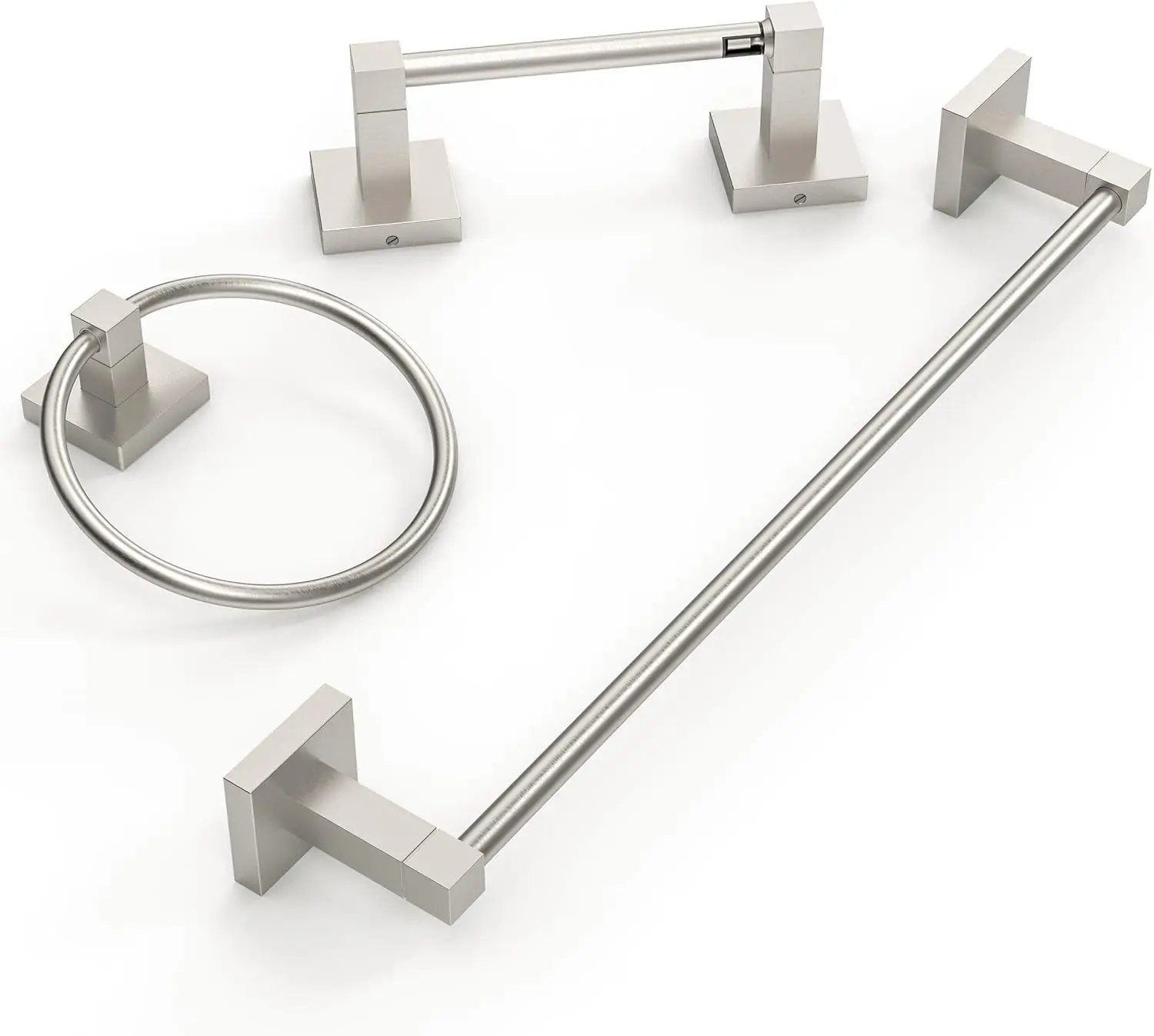 

3-Piece Stainless Steel Bathroom Set: Towel Bar, Toilet Paper Holder, and Towel Ring in Brushed Nickel Finish