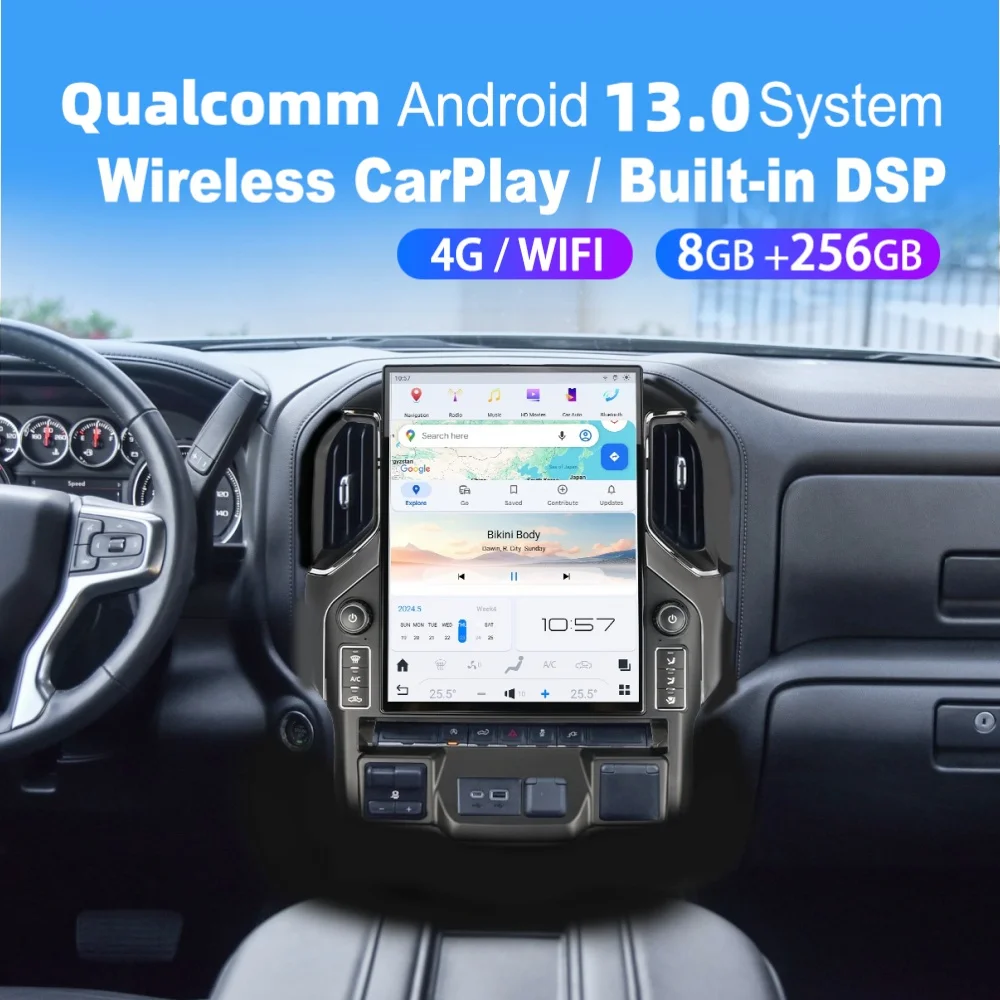 

15,6-дюймовый автомобильный радиоприемник для GMC Sierra Chevrolet Silverado 2019-2023, беспроводной Carplay, авто мультимедийный плеер, GPS-навигация