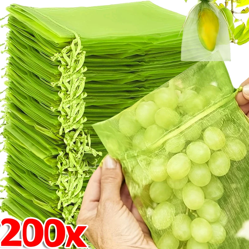 10/200Pcs Fruit Protection Net Bags Plant Grow Anti-Bird Mesh Bag Pest Control Vegetable Strawberry Grape Cover Garden Tools