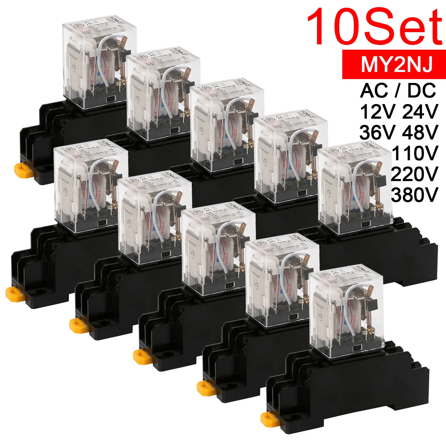 10 Sets MY2P HH52P MY2NJ Relay 12V 24V DC AC 36V 48V 110V 220V 380V Coil DPDT General Micro Relay MY2N-GS 8P Small Intermediate