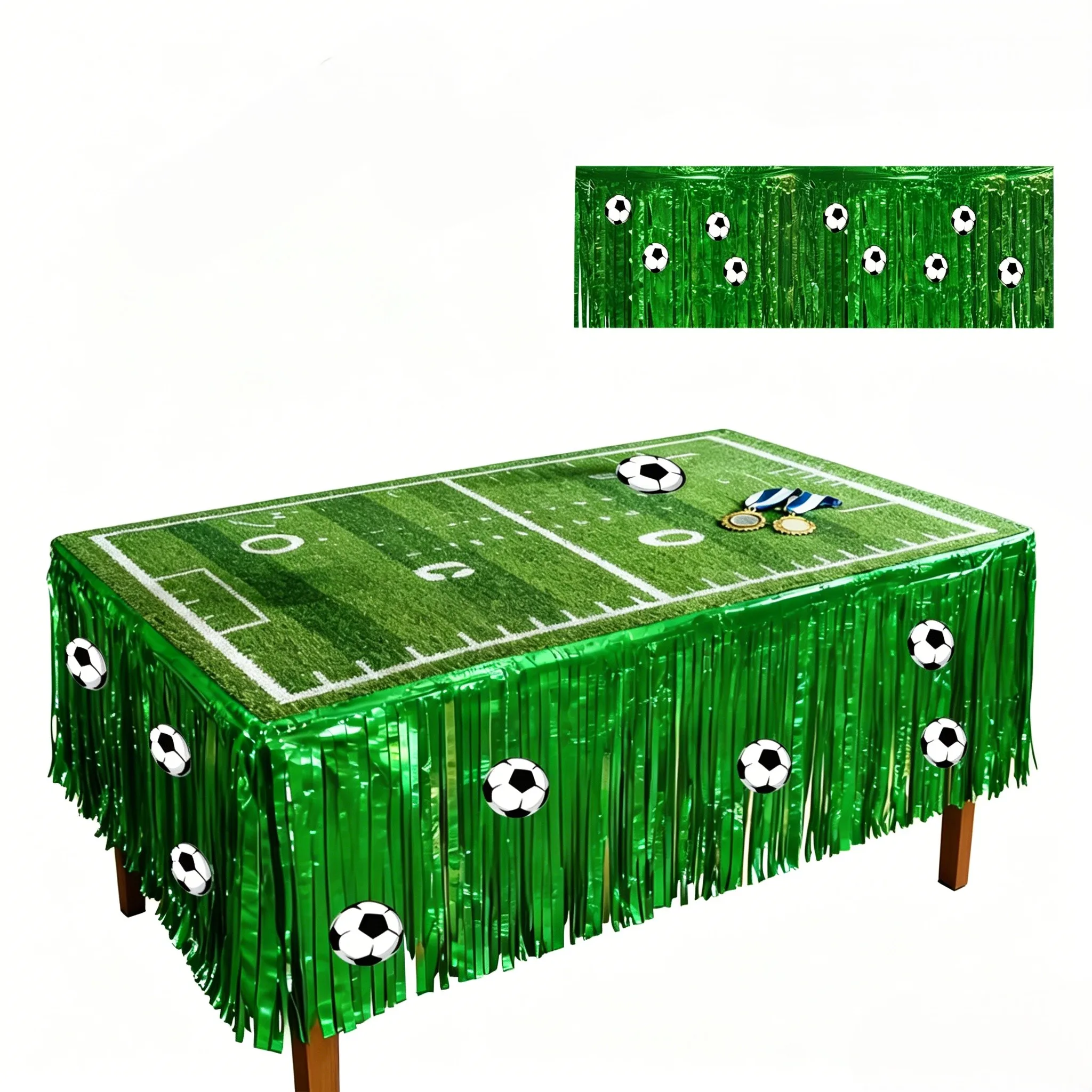 녹색 포일 테이블 스커트와 10개의 축구 스티커 세트로 - Party Games At Wedding 리뷰 및 가격