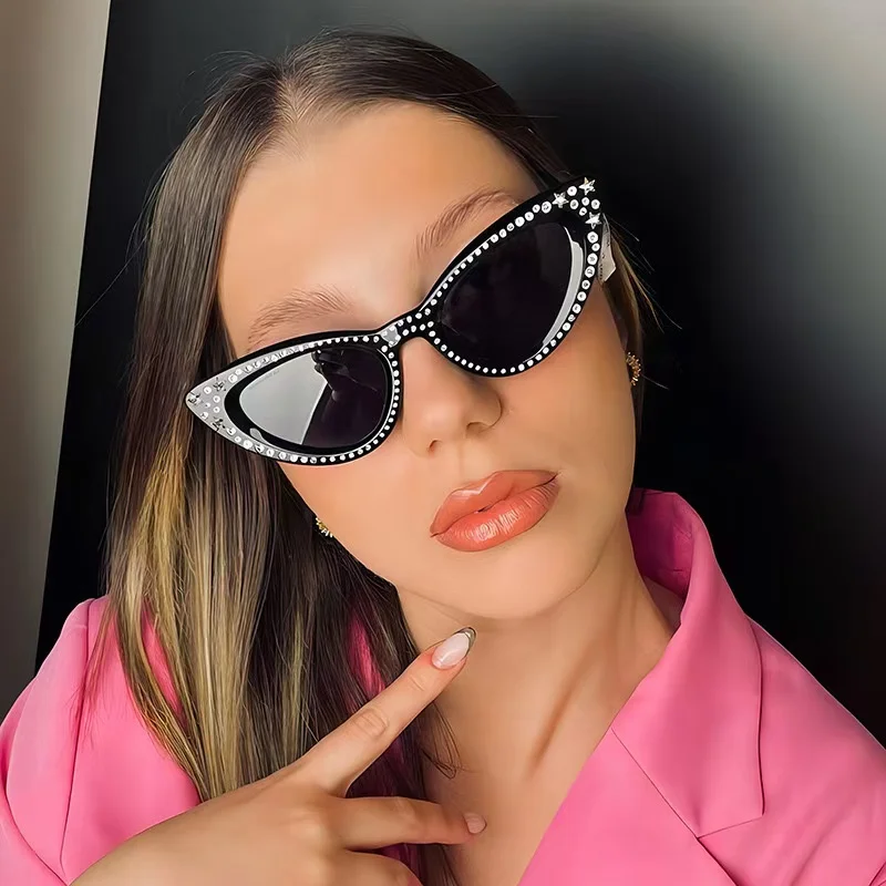 2024 Nowe diamentowe okulary przeciwsłoneczne Cat Eye Pentagram Wysokiej klasy modne okulary przeciwsłoneczne dla kobiet Modne okulary