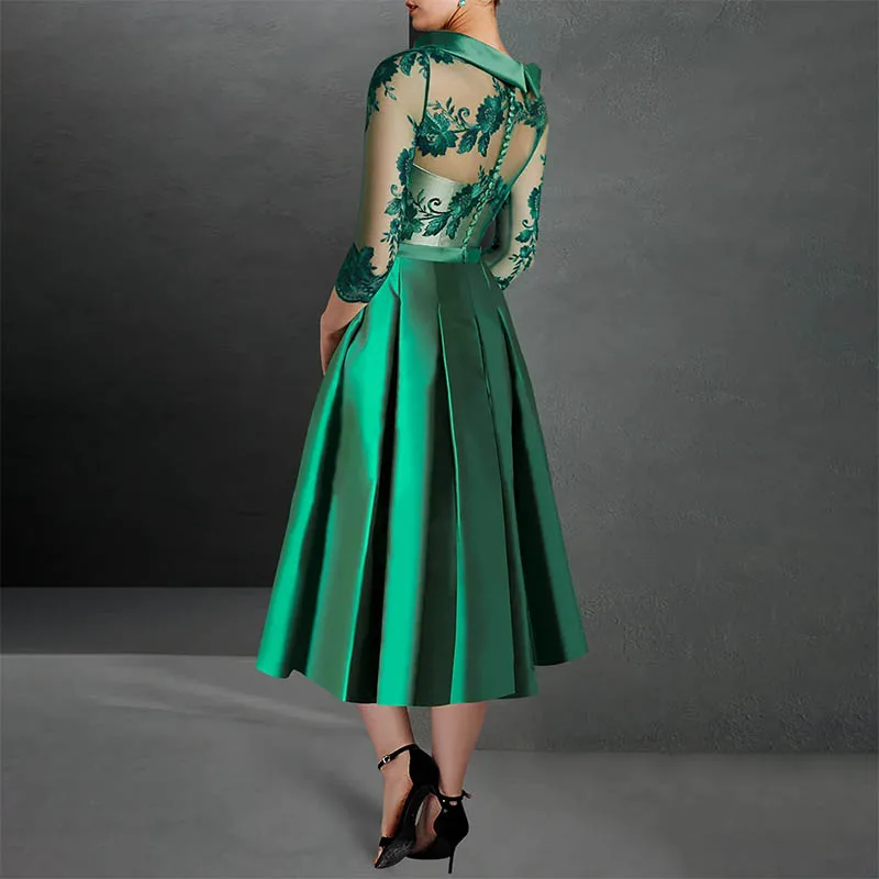 

Elegant Green A-Line Pleats Appliques Mother of the Bride Dress Wedding Guest Prom Formal Occasion