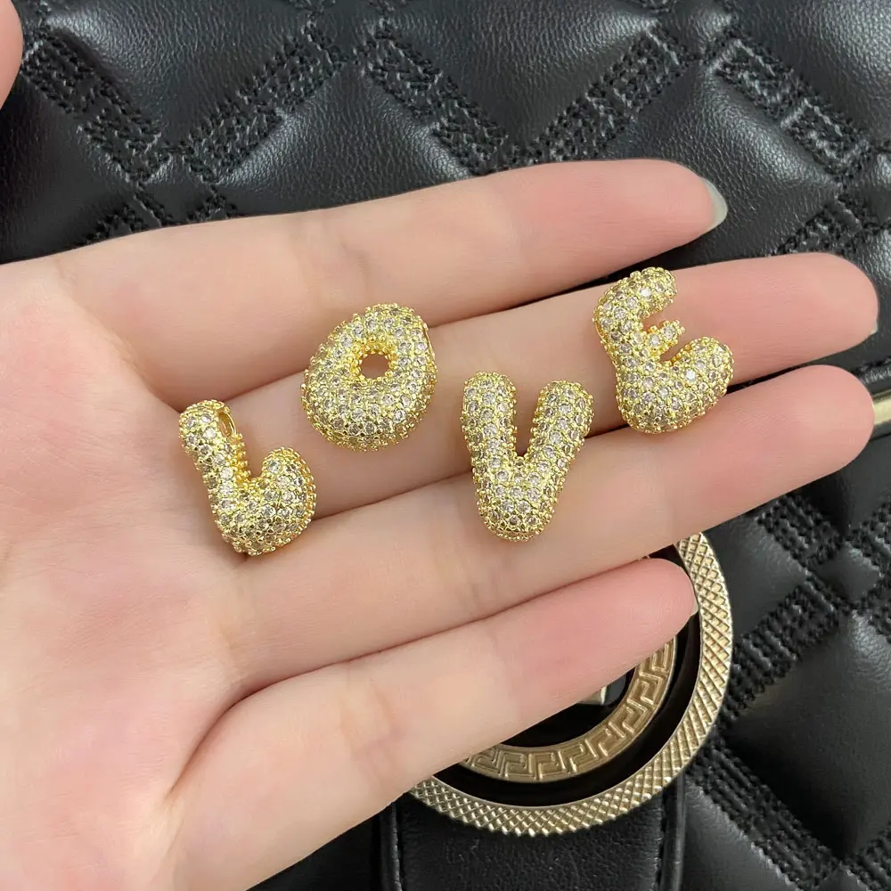 OCESRIO White Crystal Strange 26 Letters Pendant for Necklace Copper Gold Plated Initial Name Jewelry Making Supplies pdtb491