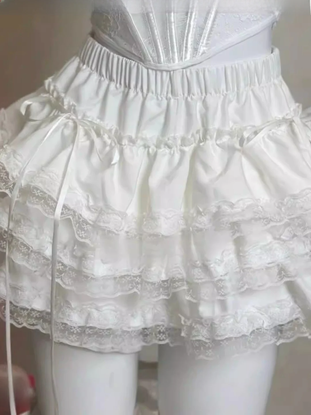 Ballet Style White Cake Half Skirt Women's Spring Autumn Short A-Line Puffy Lace Trim Pure Desire Commute Anti-Static Inner L...