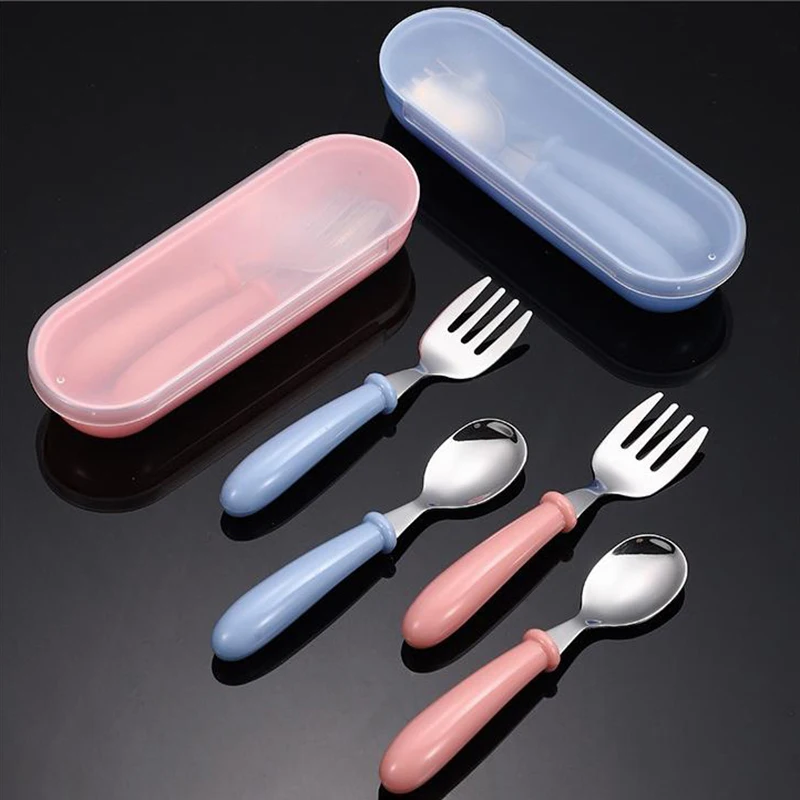 Baby Gadgets Tableware Set Children Utensil Stainless Steel Toddler Dinnerware Cutlery Cartoon Infant Food Feeding Spoon Fork