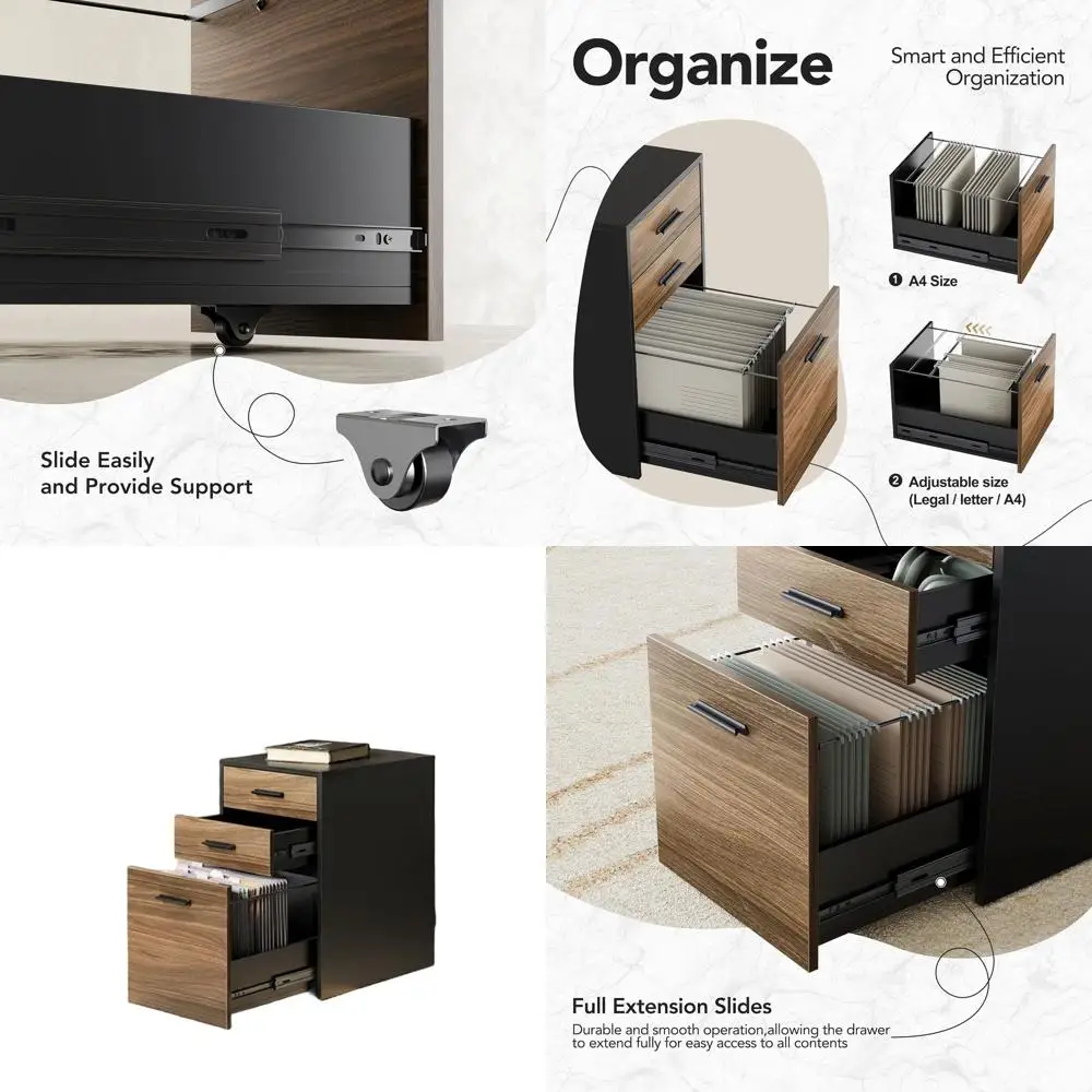 

Деревянный шкаф для документов для домашнего офиса, 3 ящика, формат Letter/A4/Legal, подставка для принтера, отделка под черный орех