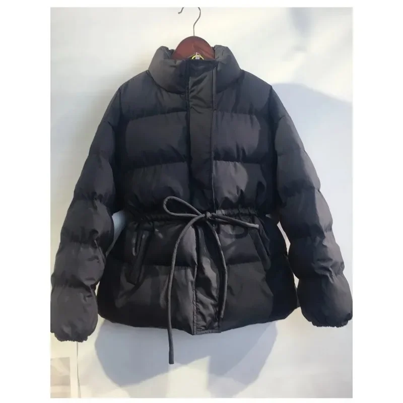 Female Thick Warm Parka Coat Winter Puffer Coat Collar Collar Bubble Coat Korean Cotton Button Down Jacket with Belt Coat Green