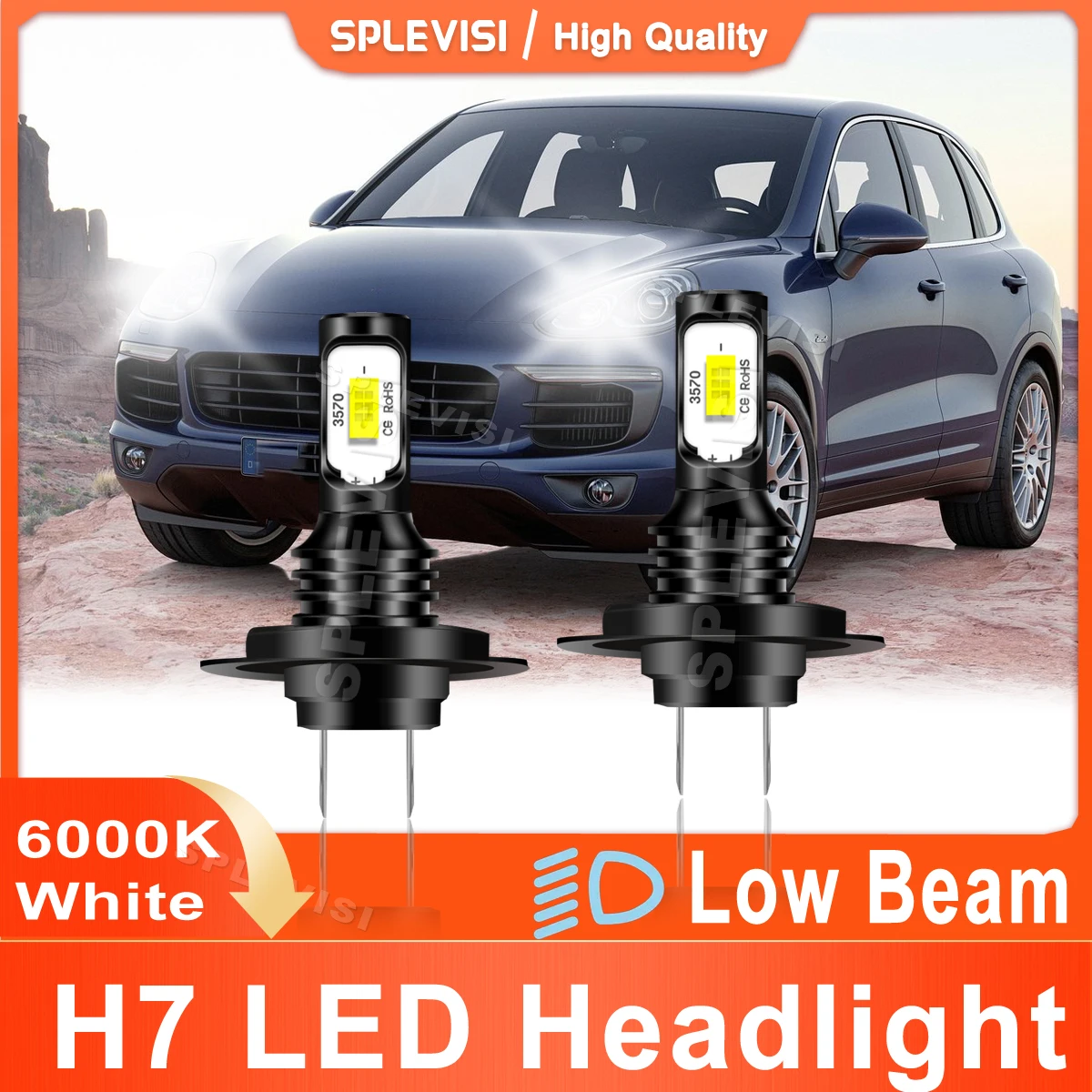 

2x Bright White H7 Car LED Light Fit For Porsche Cayenne 2006 2007 2008 2009 2010 2011 2012 2013 2014 2015 Headlamp Low Beam 70W