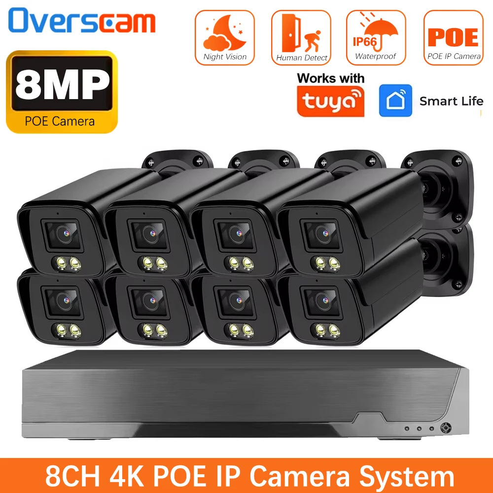 4K 8MP POE Security TUYA IP Camera System IP66 Waterproof Motion Detection Smart 8CH 4CH NVR H.265 Surveillance CCTV Cameras Kit