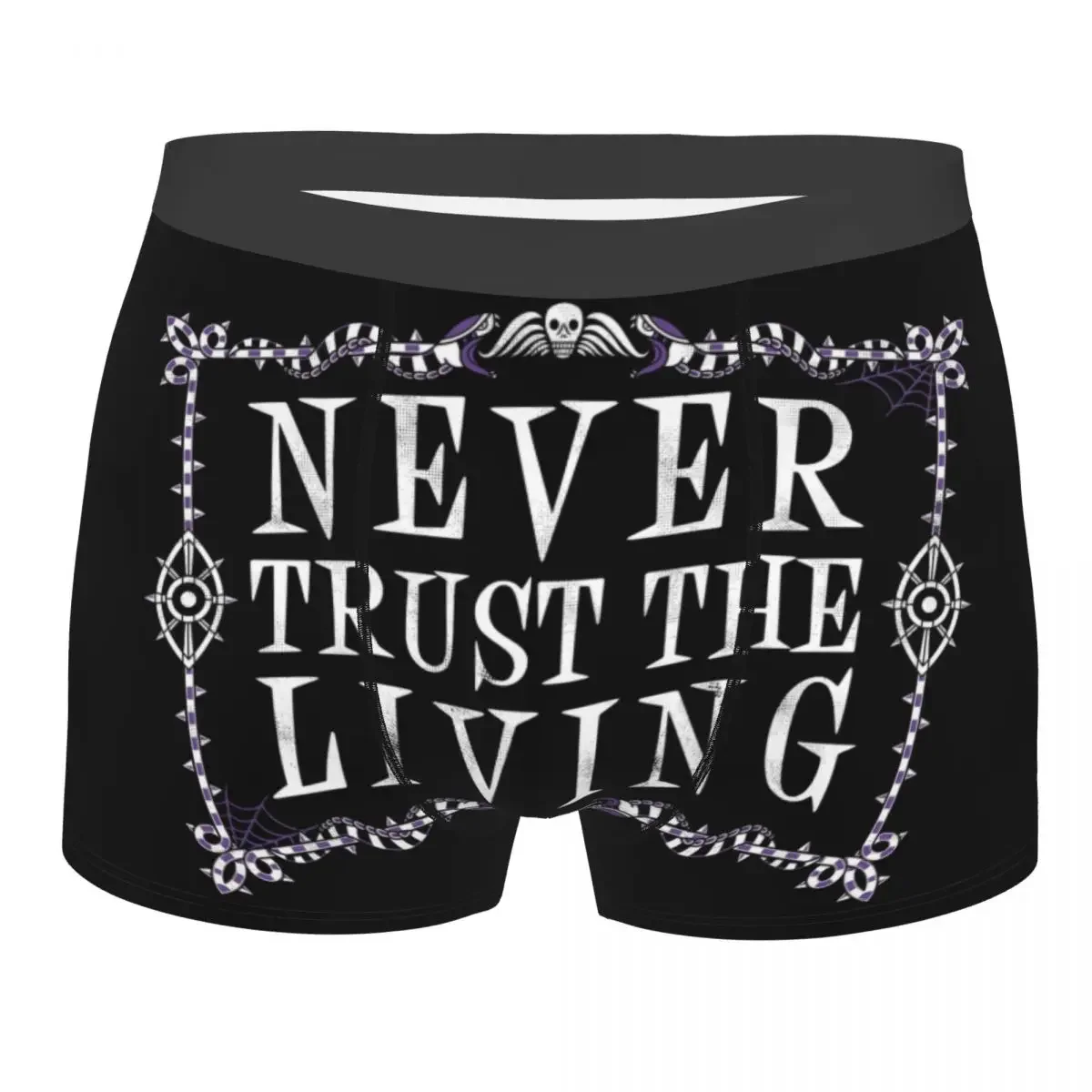 Never Trust The Living Underwear Men Sexy Printed Goth Occult Halloween Witch Quote Boxer Shorts Panties Briefs Soft Underpants