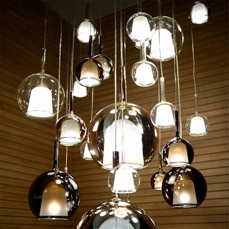 Morden Simple E27 Chandeliers Glass Lampshade Coffee Hanging Lamp For Ceiling Living Room Bedroom Pendant Lamp Home Decor Light